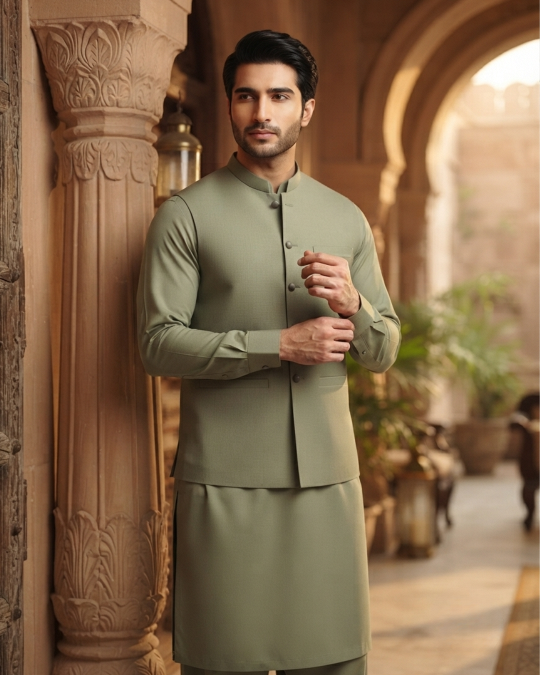 Men's Suit Sage Green MVS Winter Parker Unstitched