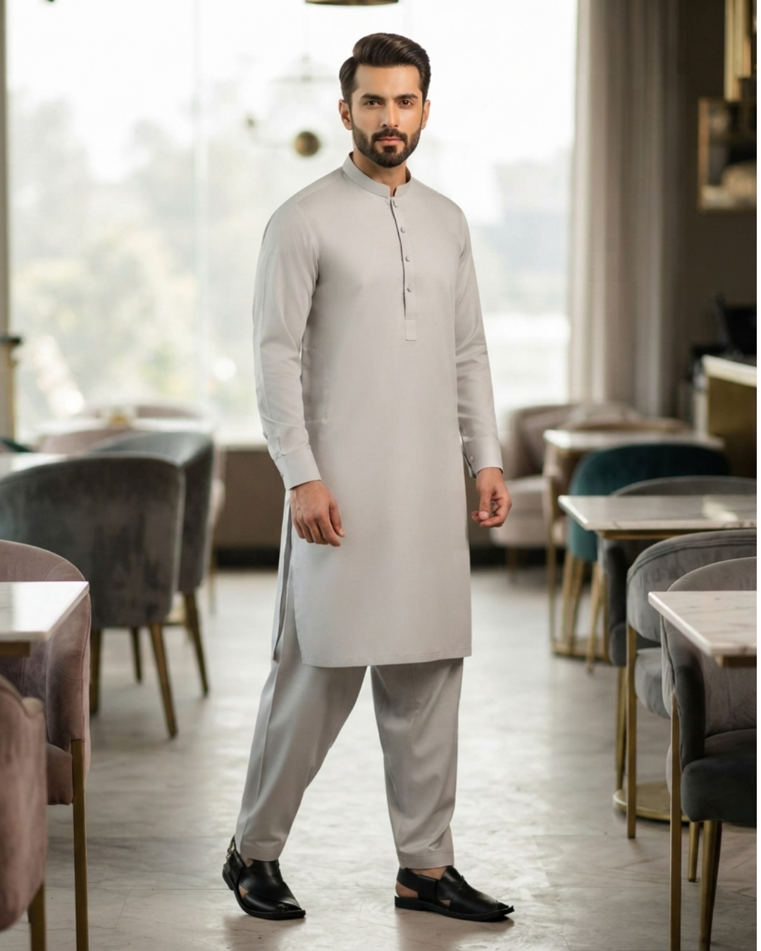 Men's Suit Pearl White Royal Swiss Wash & Wear Unstitched