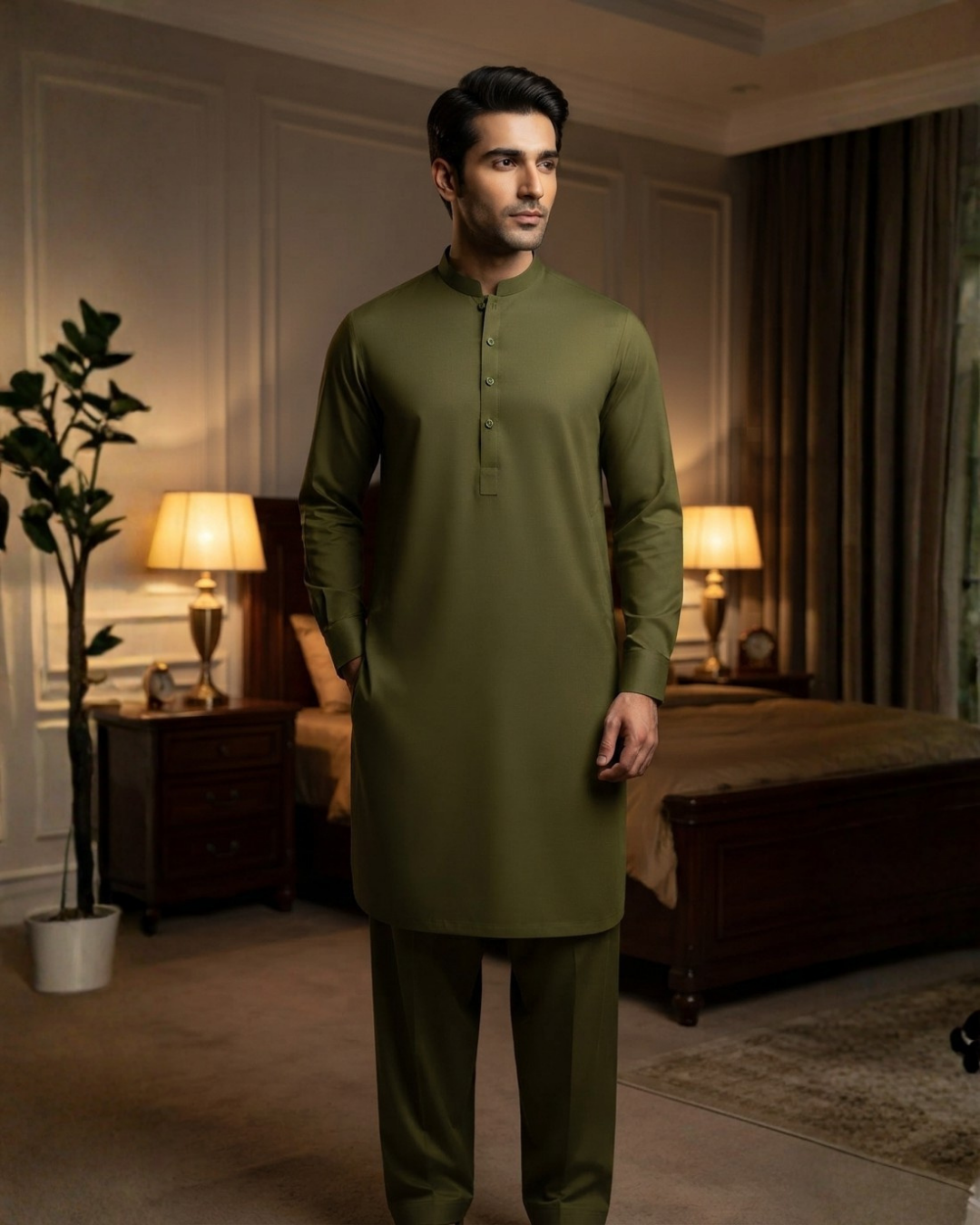Men's Suit Moss Green Koh e Toor Wash & Wear Unstitched