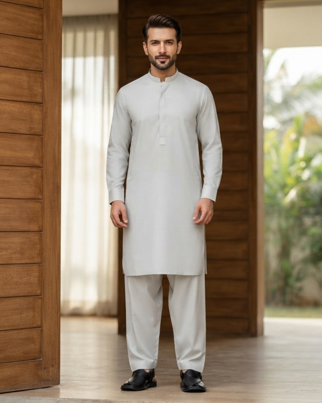 Men's Suit Ice White Royal Swiss Wash & Wear Unstitched
