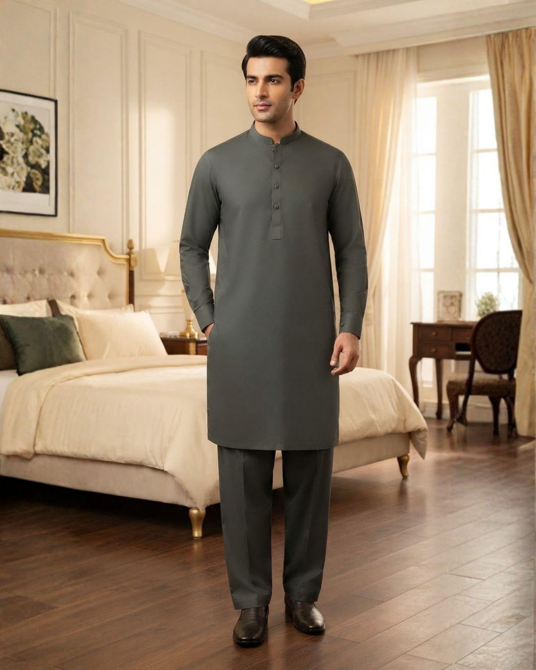 Men's Suit Charcoal Grey Koh e Toor Wash & Wear Unstitched