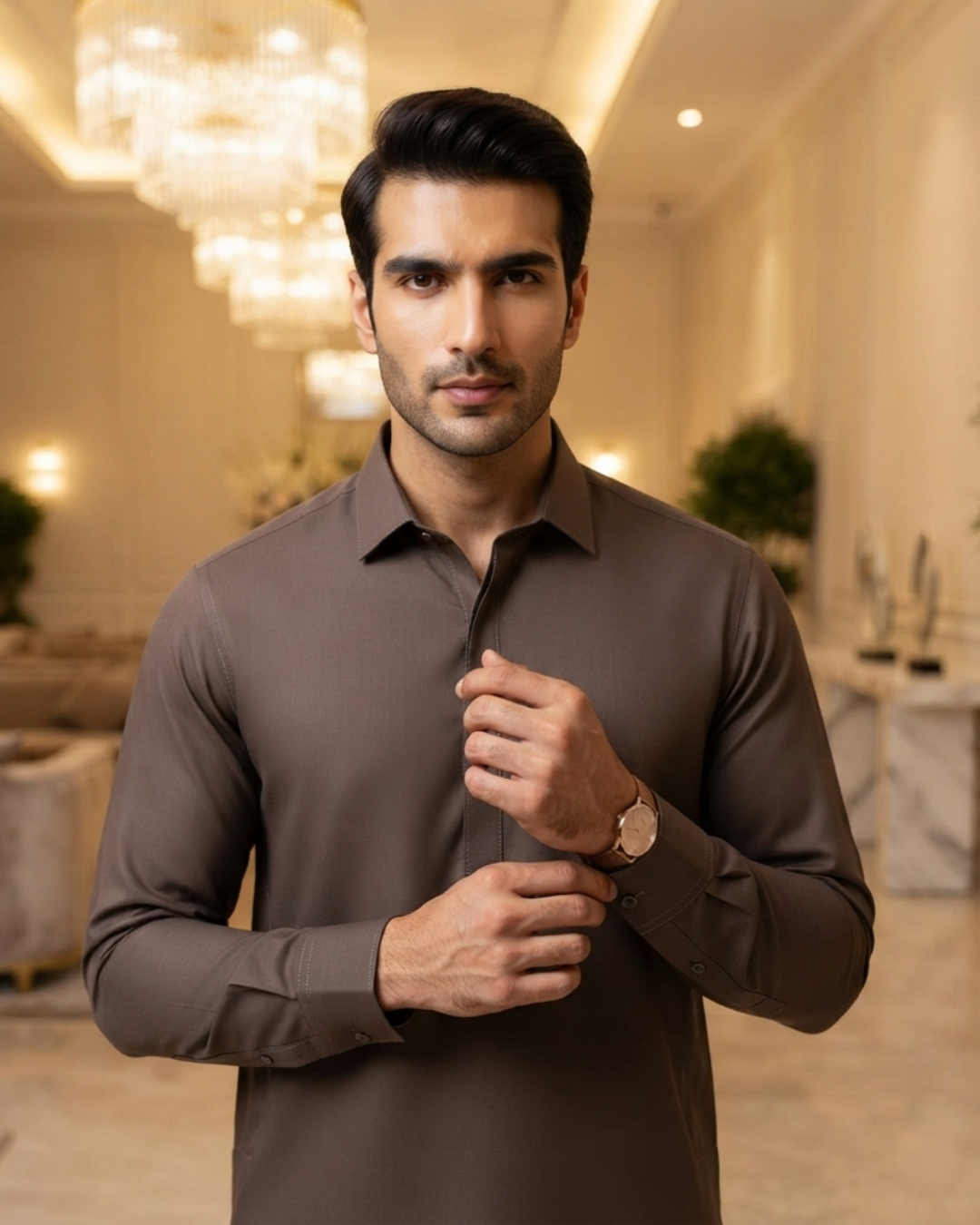 Men's Suit Cocoa Brown Royal Swiss Wash & Wear Unstitched