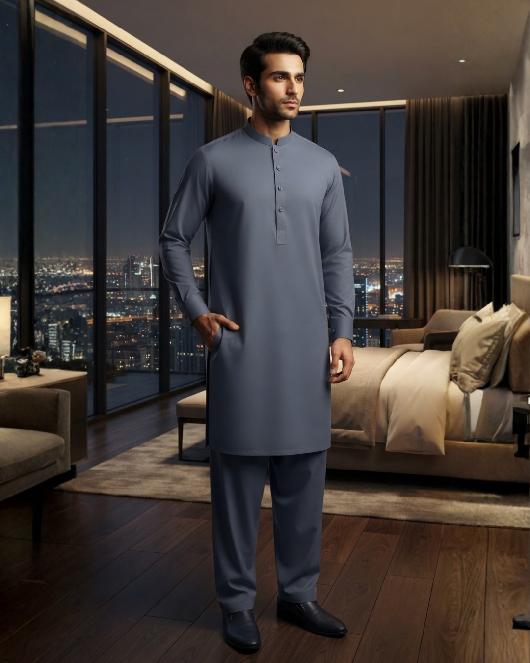 Men's Suit Dusty Blue Koh e Toor Wash & Wear Unstitched
