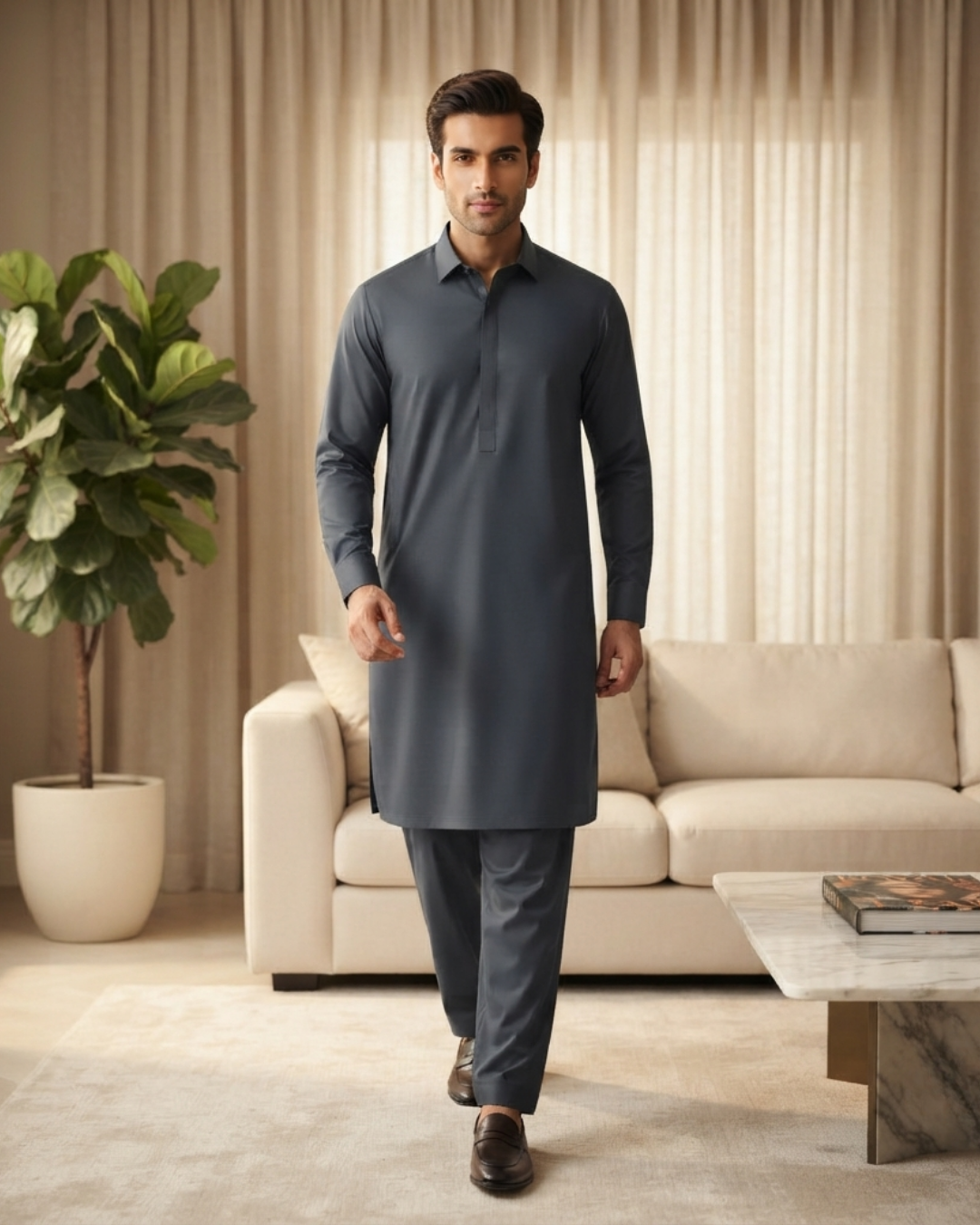 Men's Suit Slate Blue Royal Swiss Wash & Wear Unstitched