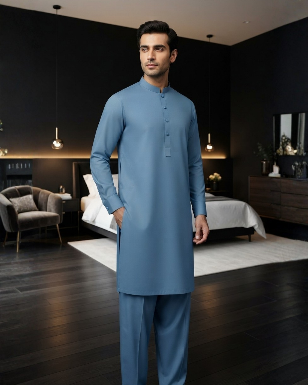 Men's Suit Denim Blue Koh e Toor Wash & Wear Unstitched