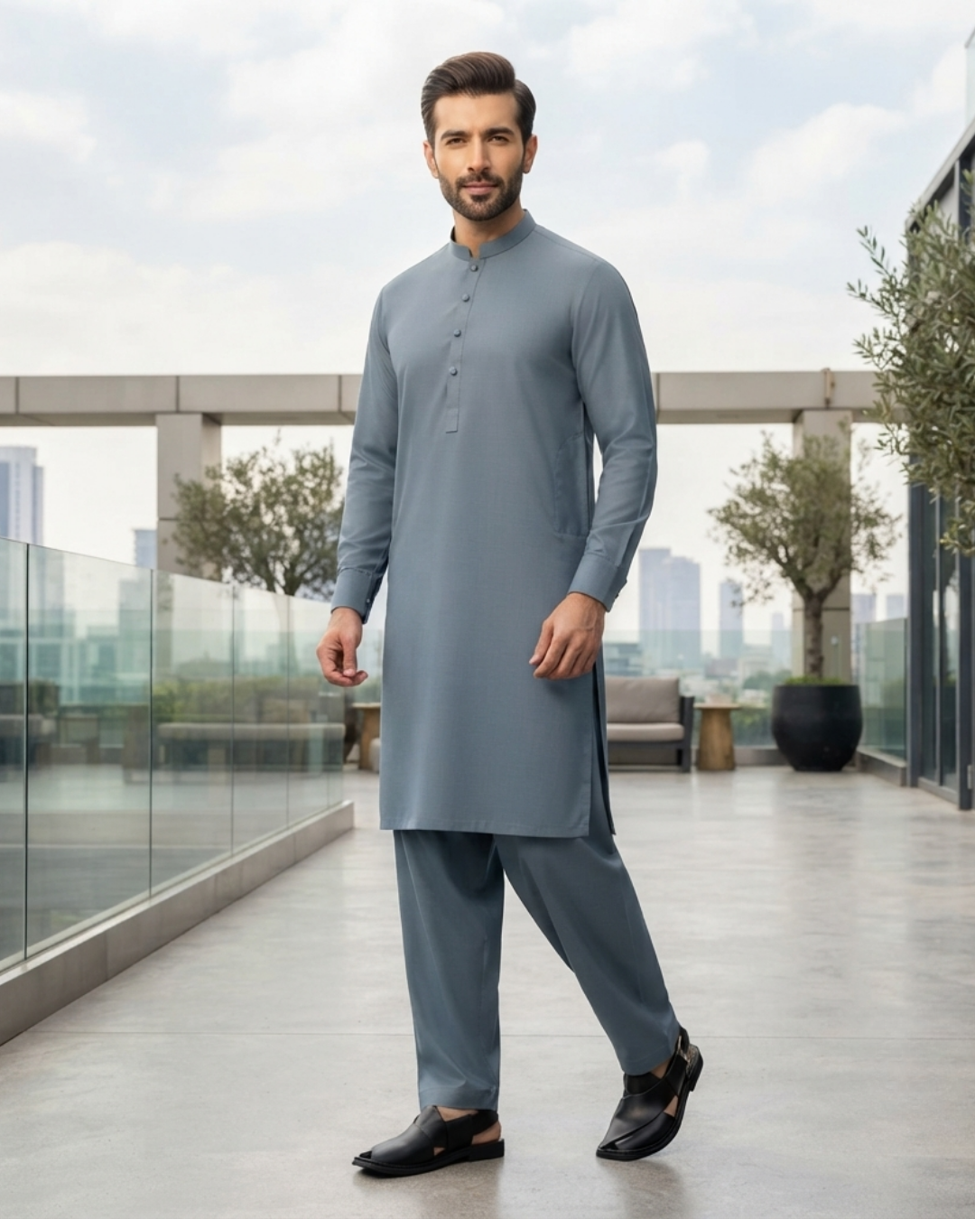 Men's Suit Steel Grey Royal Swiss Wash & Wear Unstitched