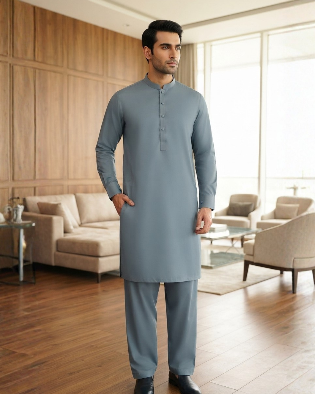 Men's Suit Slate Grey Koh e Toor Wash & Wear Unstitched