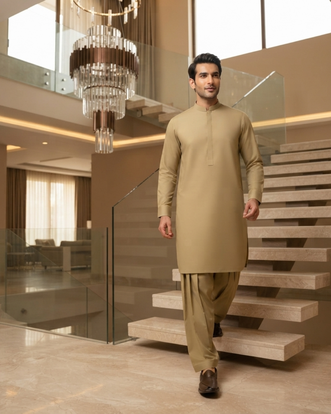 Men's Suit Olive Khaki Royal Swiss Wash & Wear Unstitched