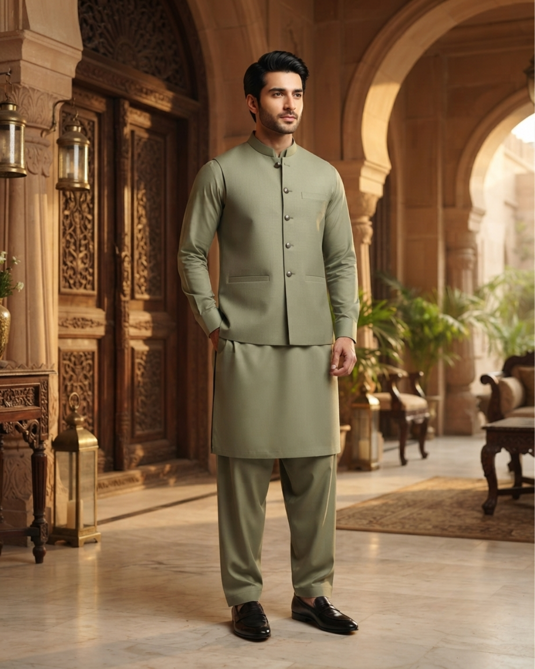 Men's Suit Sage Green MVS  Winter Parker Unstitched