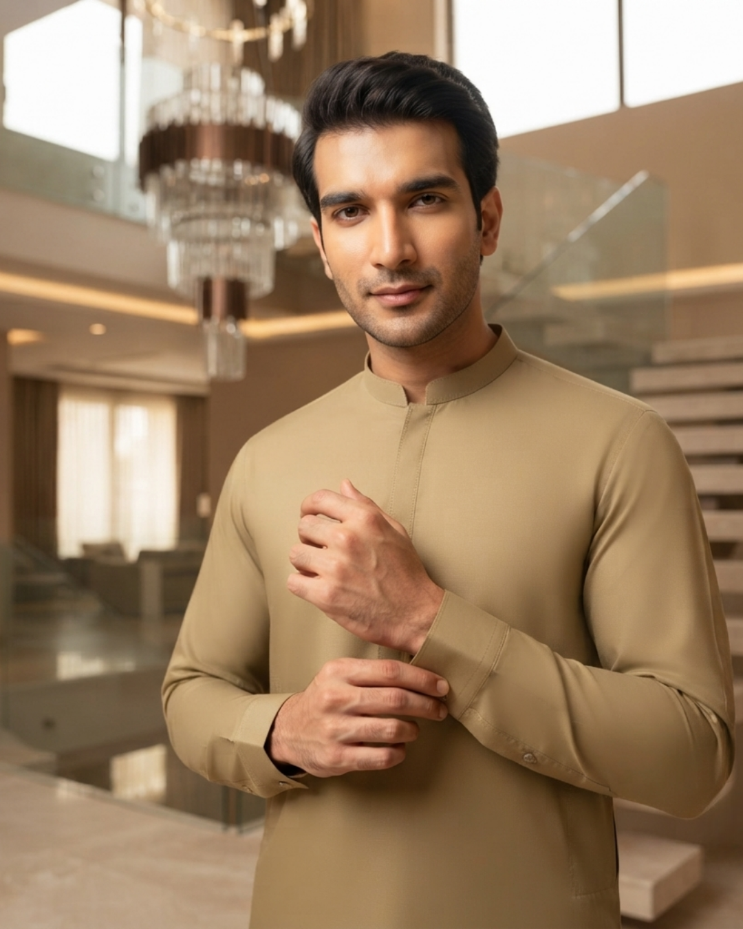 Men's Suit Olive Khaki Royal Swiss Wash & Wear Unstitched