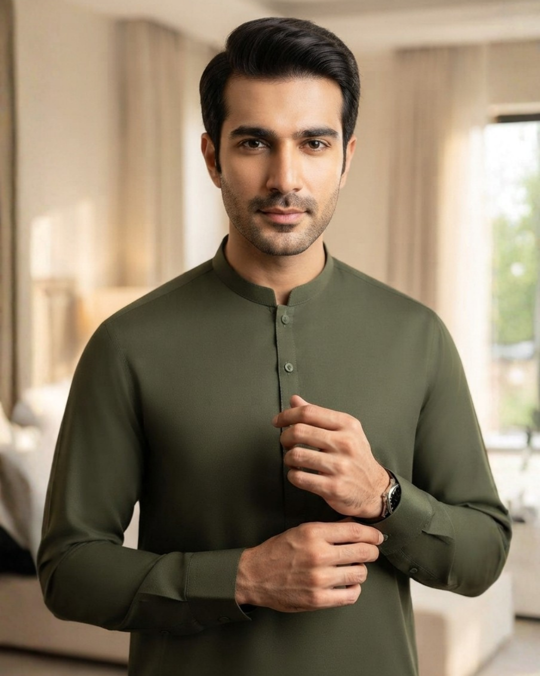 Men's Suit Olive Green Koh e Toor Wash & Wear Unstitched