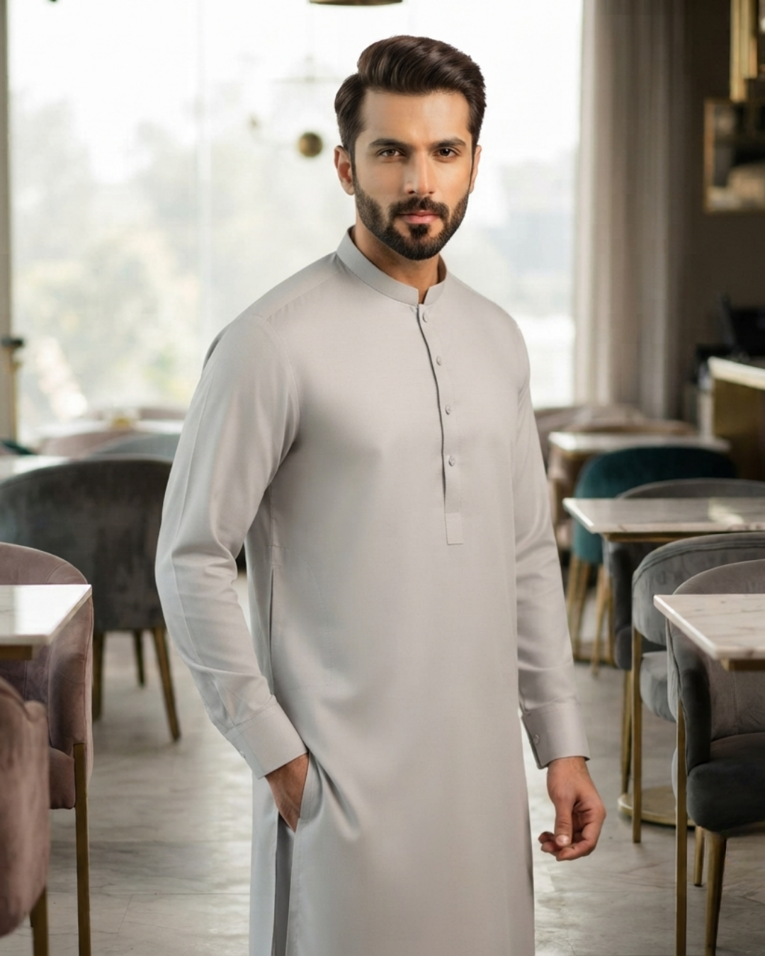Men's Suit Pearl White Royal Swiss Wash & Wear Unstitched