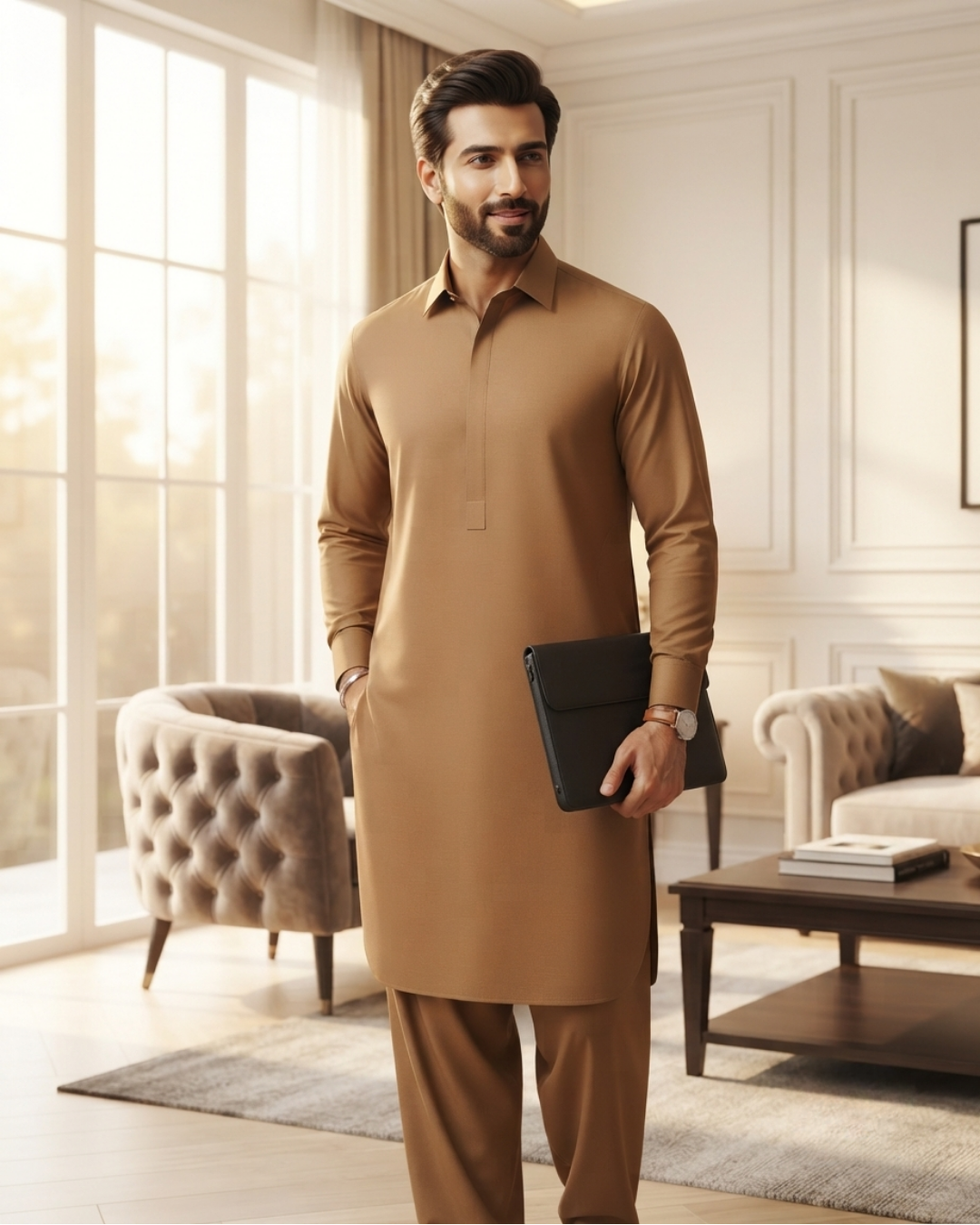 Men's Suit Camel Brown Milano Boski Unstitched