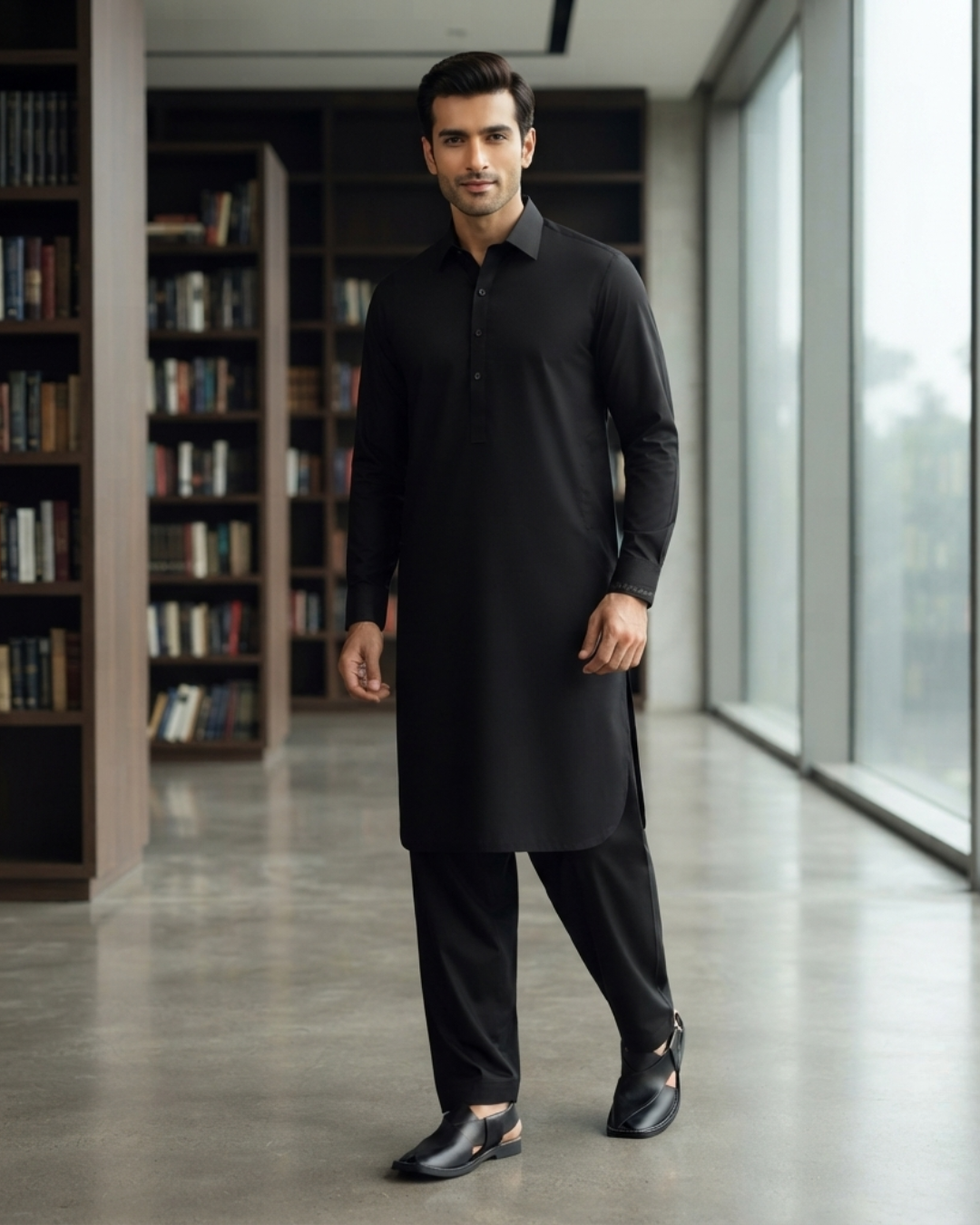 Men's Suit Signature Premium Black Wash & Wear Unstitched