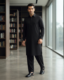 Men's Suit Signature Premium Black Wash & Wear Unstitched