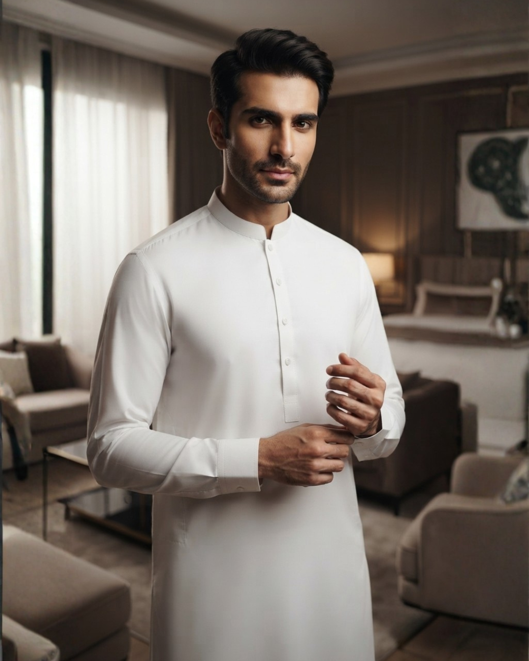 Men's Suit White Kohistan Latha Unstitched