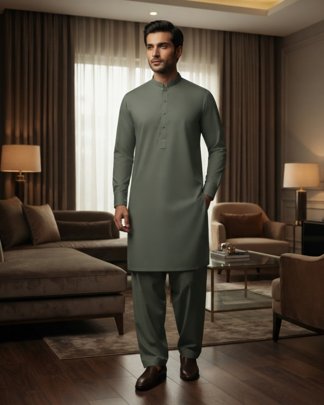 Men's Suit Army Green Milano Boski Unstitched