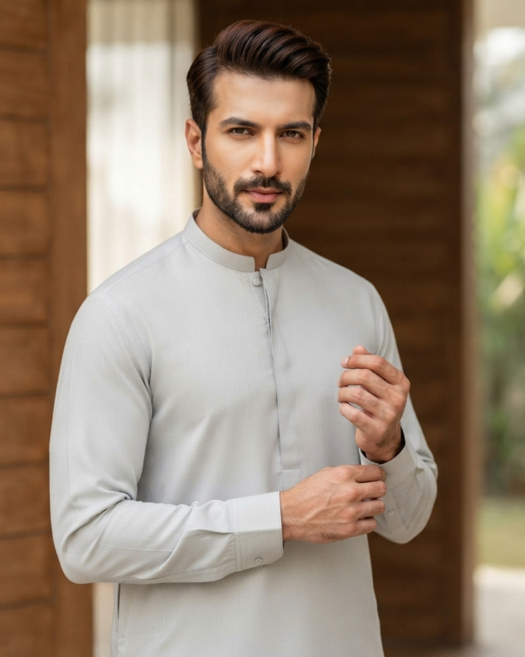 Men's Suit Ice White Royal Swiss Wash & Wear Unstitched