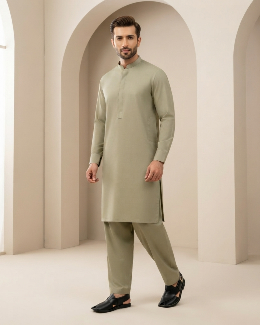 Men's Suit Sand Beige Royal Swiss Wash & Wear Unstitched