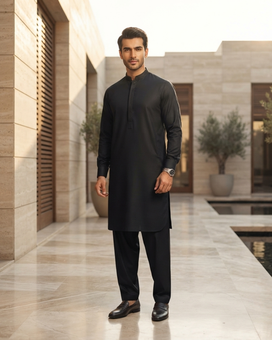 Men's Suit Normal Black Wash & Wear Unstitched