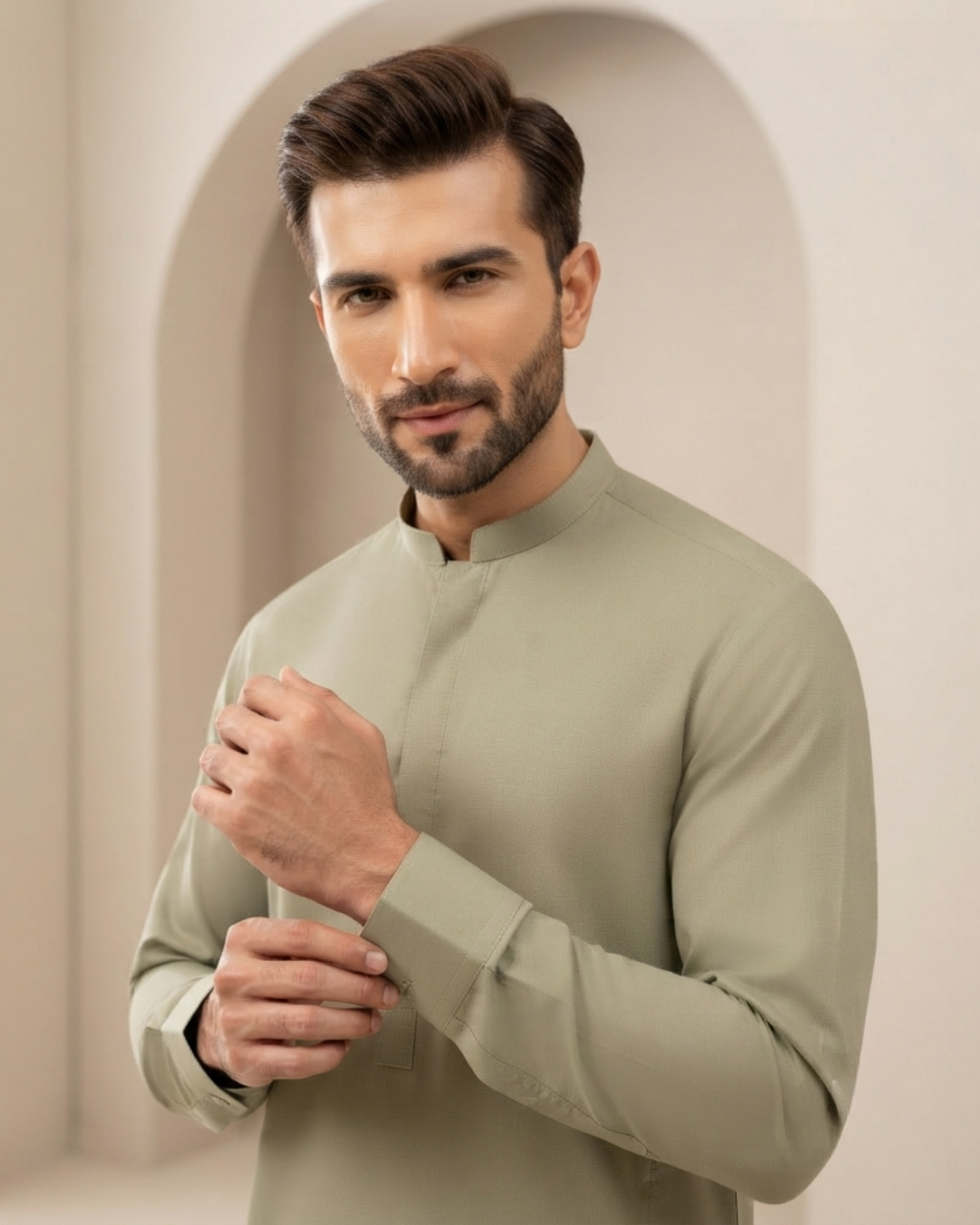 Men's Suit Sand Beige Royal Swiss Wash & Wear Unstitched