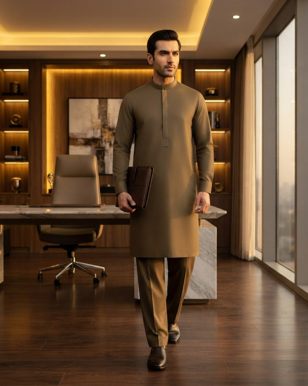 Men's Suit Walnut Brown Royal Swiss Wash & Wear Unstitched