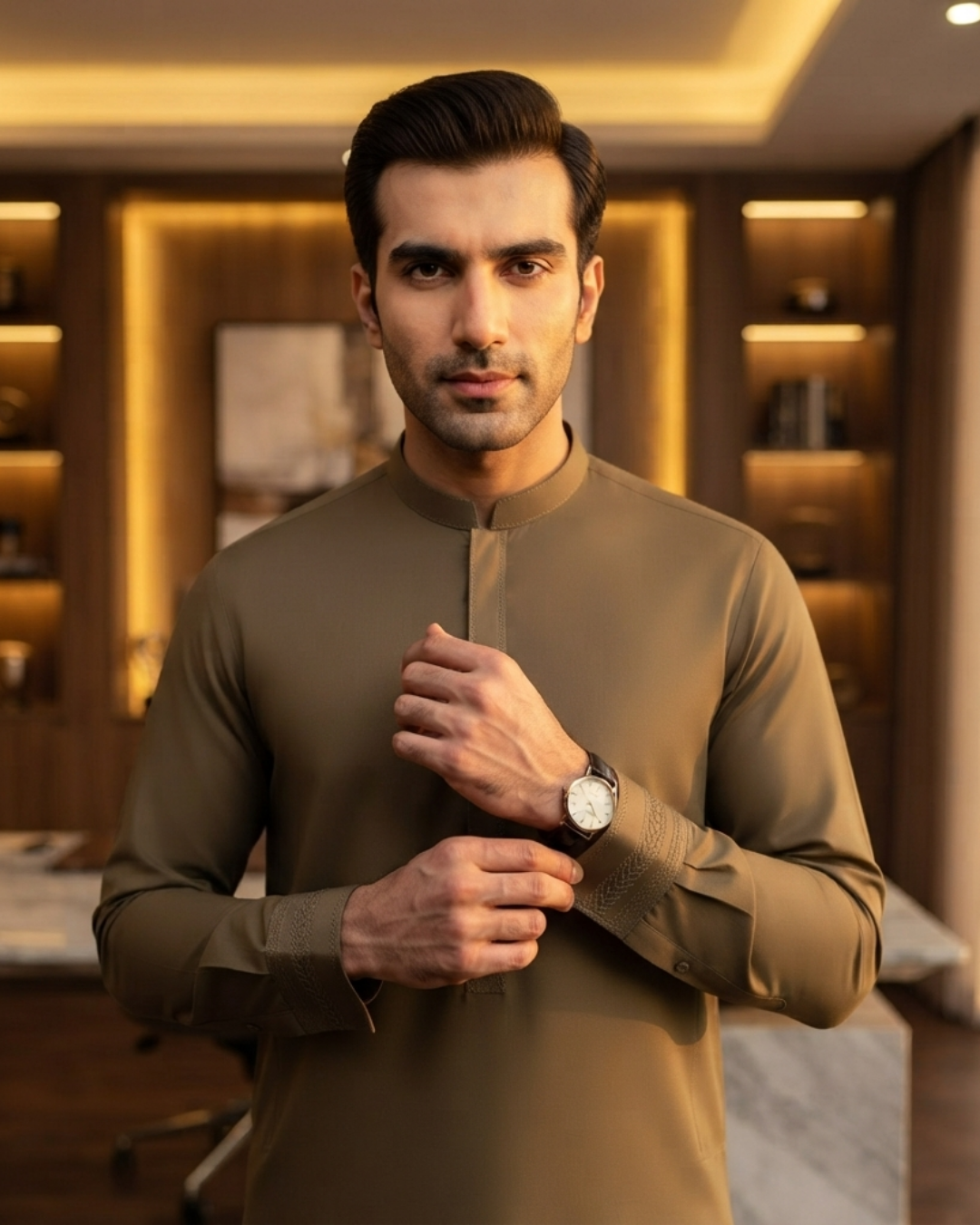 Men's Suit Walnut Brown Royal Swiss Wash & Wear Unstitched