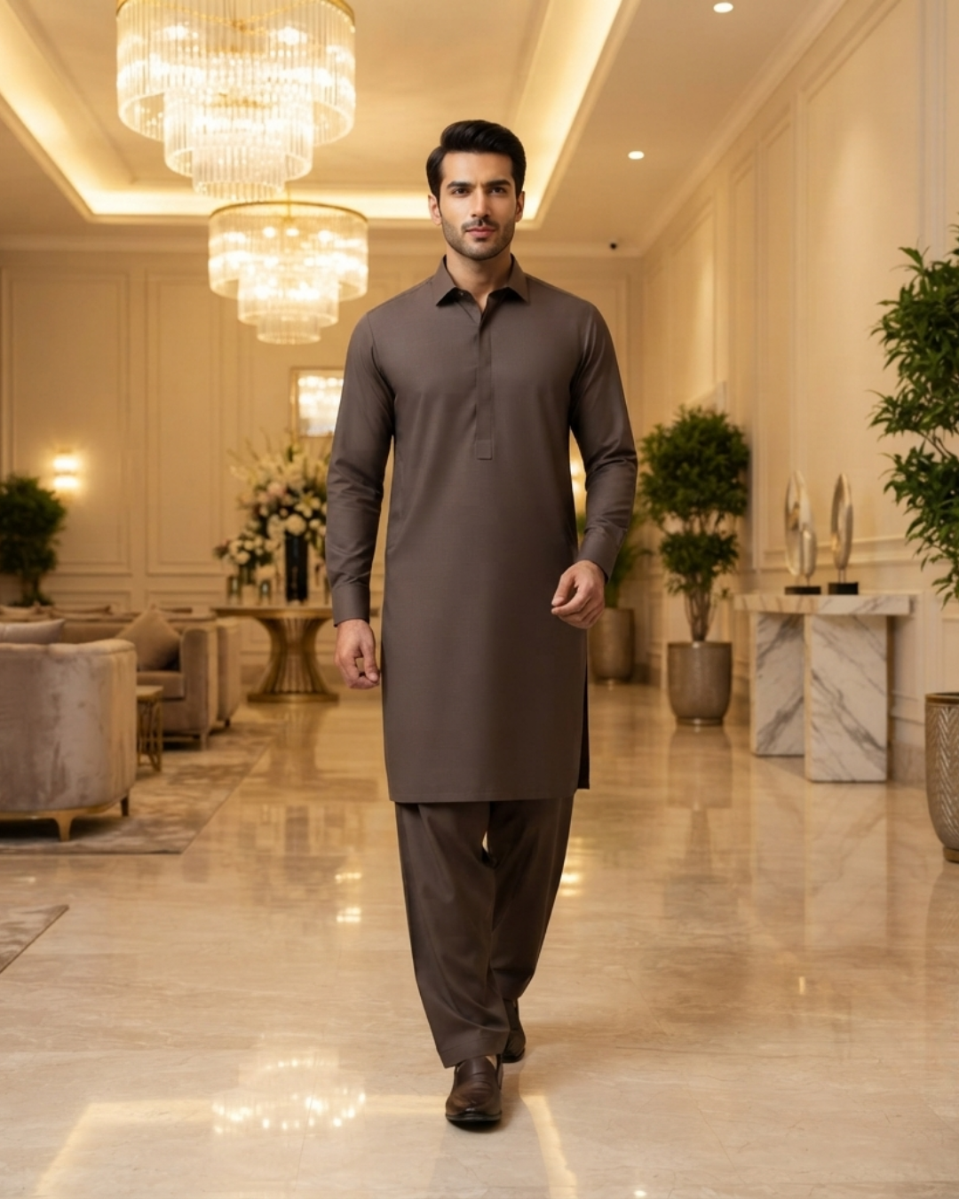 Men's Suit Cocoa Brown Royal Swiss Wash & Wear Unstitched