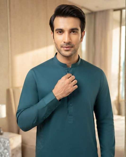 Men's Suit Peacock Blue Koh e Toor Wash & Wear Unstitched