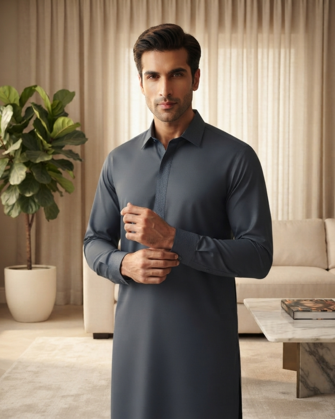 Men's Suit Slate Blue Royal Swiss Wash & Wear Unstitched