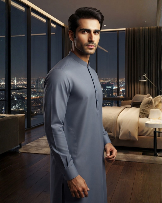 Men's Suit Dusty Blue Koh e Toor Wash & Wear Unstitched