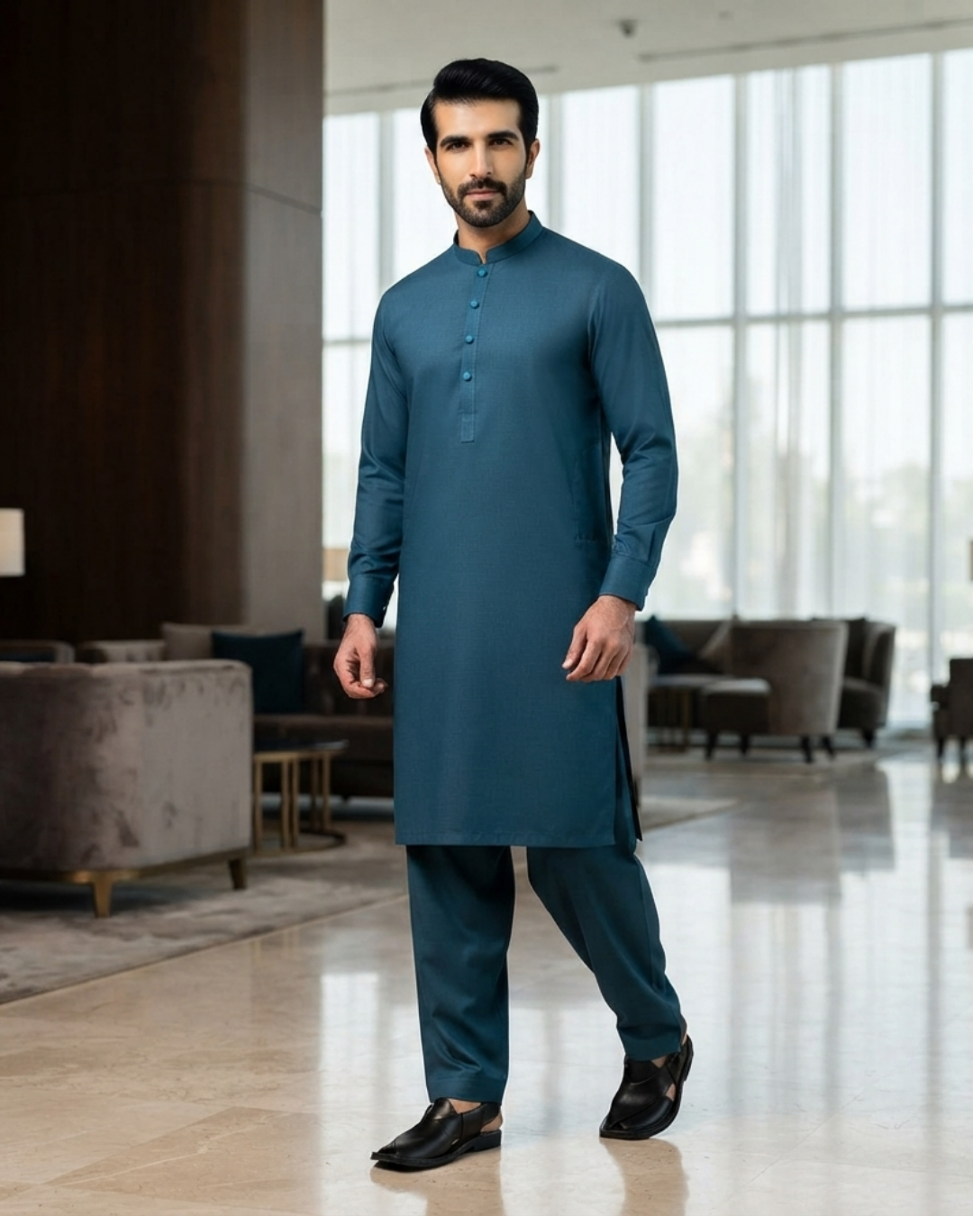 Men's Suit Navy Blue Royal Swiss Wash & Wear Unstitched