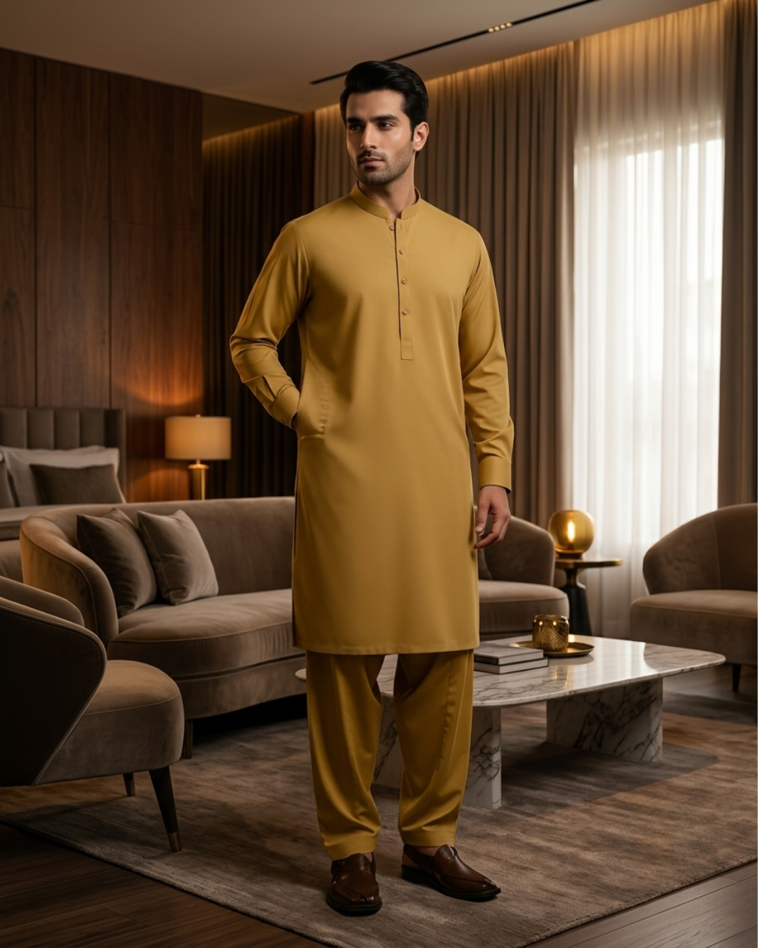 Men's Suit Mustard Gold Milano Boski Unstitched