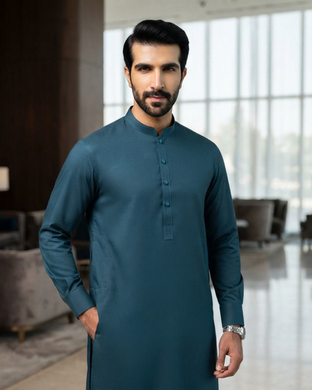 Men's Suit Navy Blue Royal Swiss Wash & Wear Unstitched