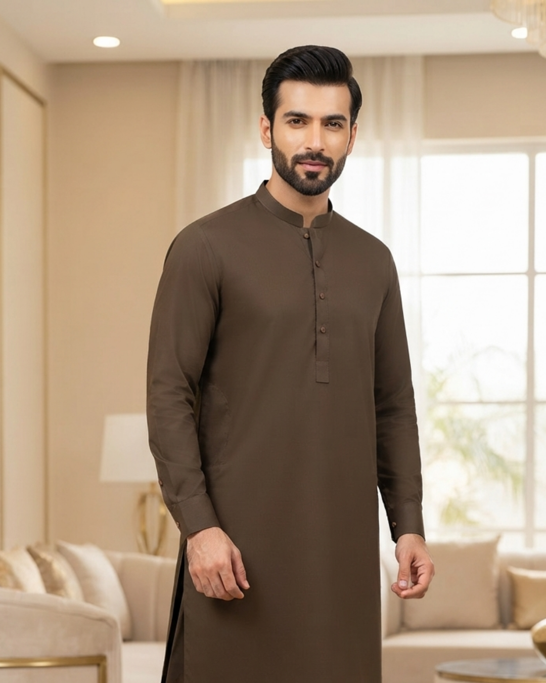 Men's Suit Espresso Brown Koh e Toor Wash & Wear Unstitched
