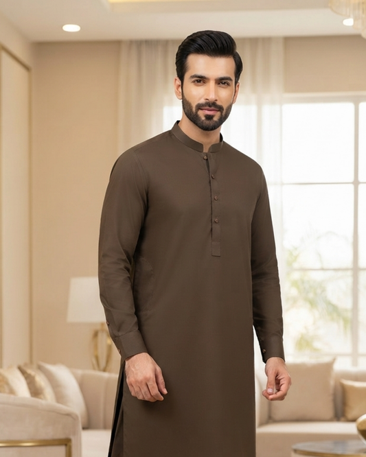 Men's Suit Espresso Brown Koh e Toor Wash & Wear Unstitched
