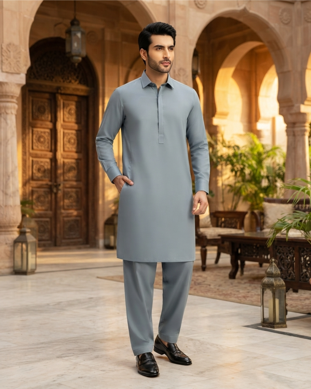 Men's Suit Ice Blue MVS Winter Parker Unstitched