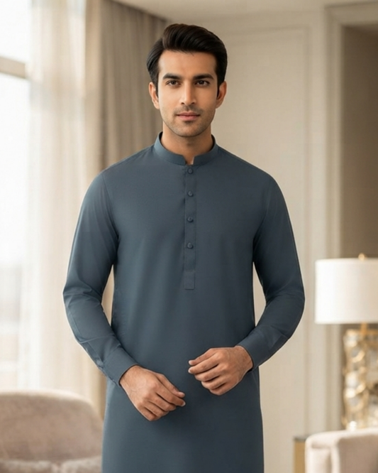 Men's Suit Steel Blue Koh e Toor Wash & Wear Unstitched