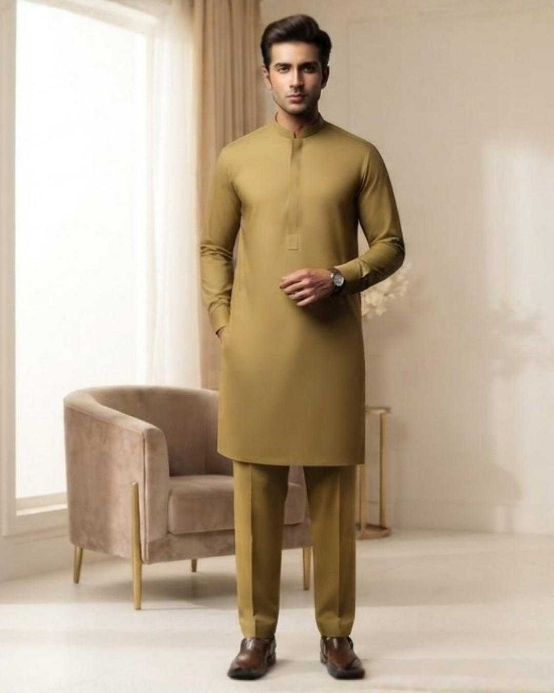 Men's Suit Olive Gold Milano Boski Unstitched
