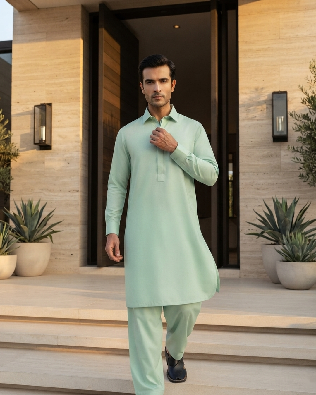 Men's Suit Mint Green Torino Cotton Unstitched