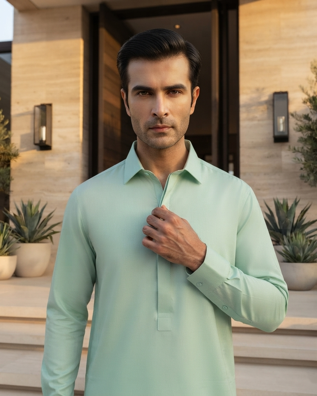 Men's Suit Mint Green Torino Cotton Unstitched