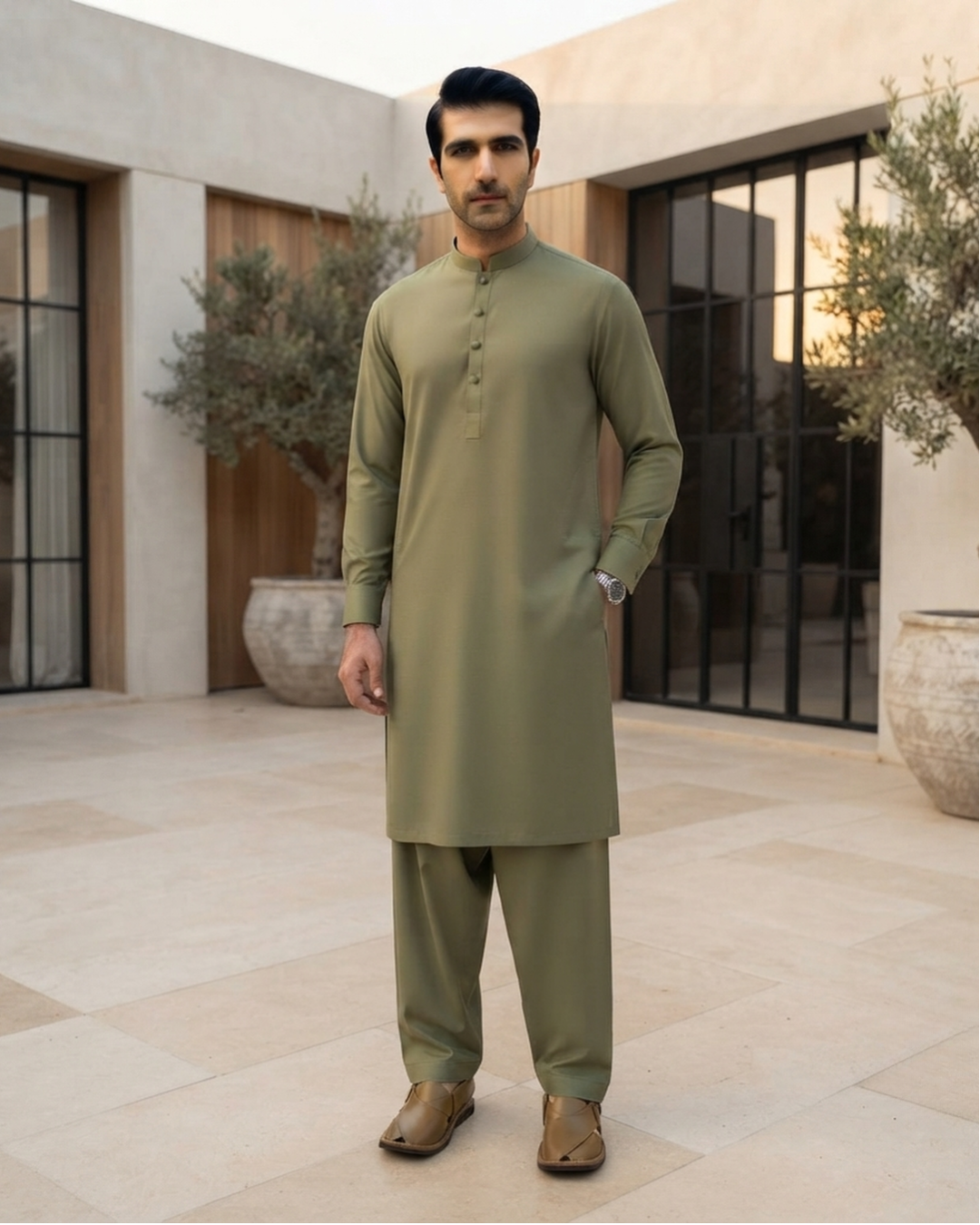 Men's Suit Olive Sage Torino Cotton Unstitched